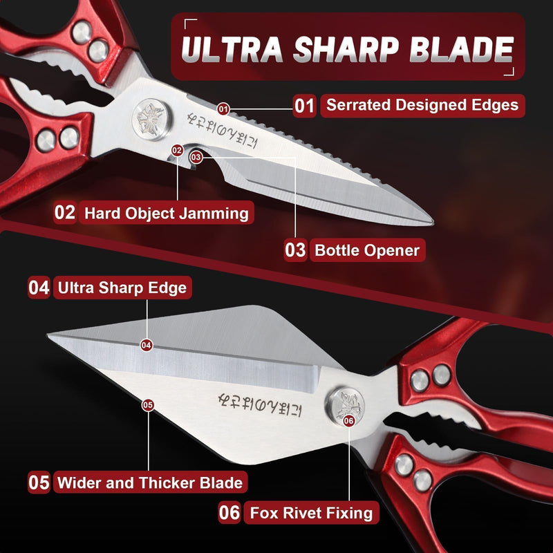 Dream Reach Kitchen Shears Set - Heavy Duty Kitchen Scissors for Food with Ergonomic Handle, Poultry shears for Chicken, Meat, Seafood, Bone Cutting, Gift Box Included Red