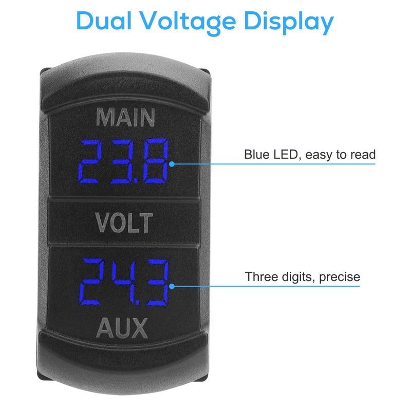 Linkstyle Double LED Digital Voltmeter, 12V Voltmeter Gauge, Dual Voltage Meter, Voltage Gauge Battery Monitor for Car
