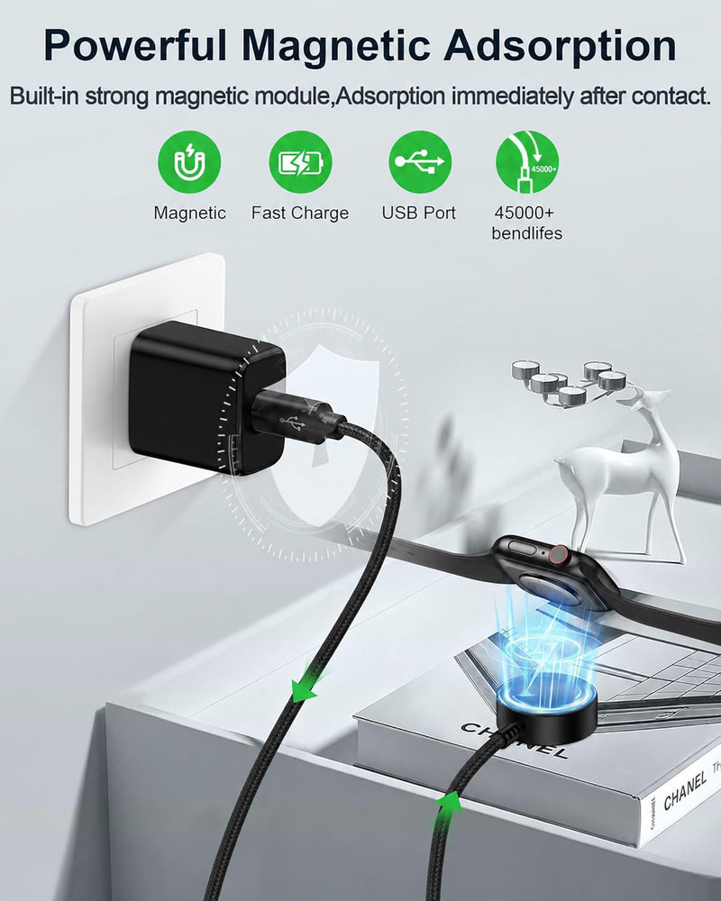 for Apple Watch Car Charger, Portable iWatch Charger USB to Magnetic Cord | Fast Charging Smart Watch Car Charger for iWatch Ultra3/2/SE3/SE2/SE Series 11/10/9/8/7/6/5/4/3/2/1, 3 FT Cargador de Reloj Black