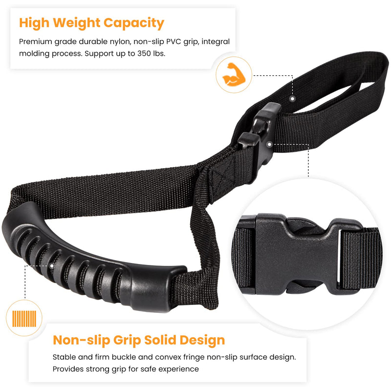 E-cowlboy Auto Cane Grab Bar - Portable Standing Aid Nylon Grip Mobility Assist Device (Black, 2 Pack) Black