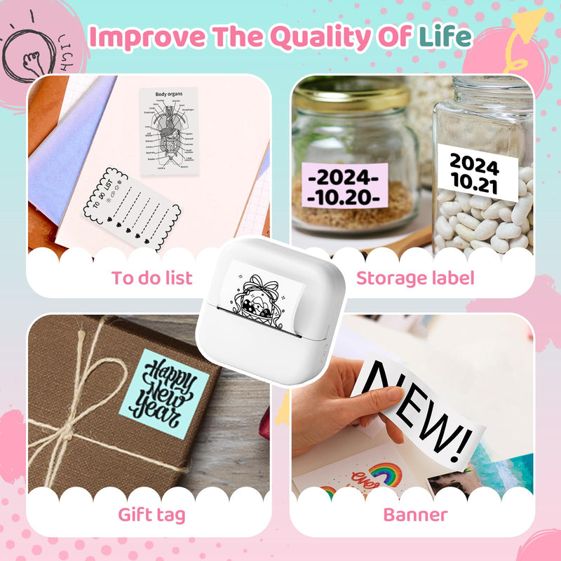 Ponek Print Pod Mini Sticker Printer, Mini Thermal Printer M02X | Stickers Maker Machine for Kids, Student, Family, Pocket Photo Printers, White 1 Printer & 1 Roll Paper
