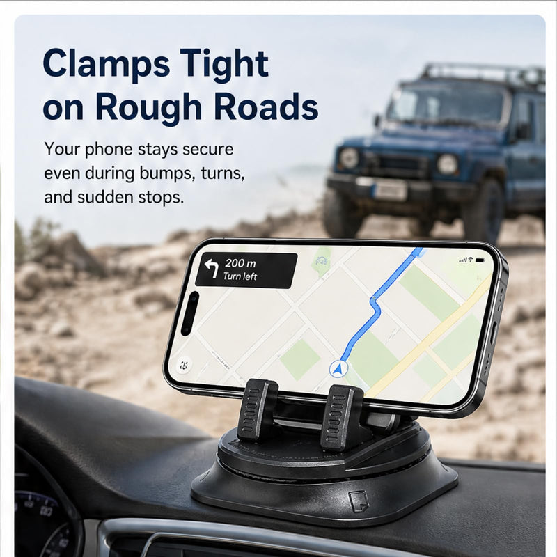 Adhesive Dashboard Car Phone Holder 360 Degree Rotation, Anti-Slip Silicone Base & Spring Clip for Hands-Free Navigation, Compatible with iPhone and Android Phones 4-7 Inches, Black black-with Adhesive Silicone Base