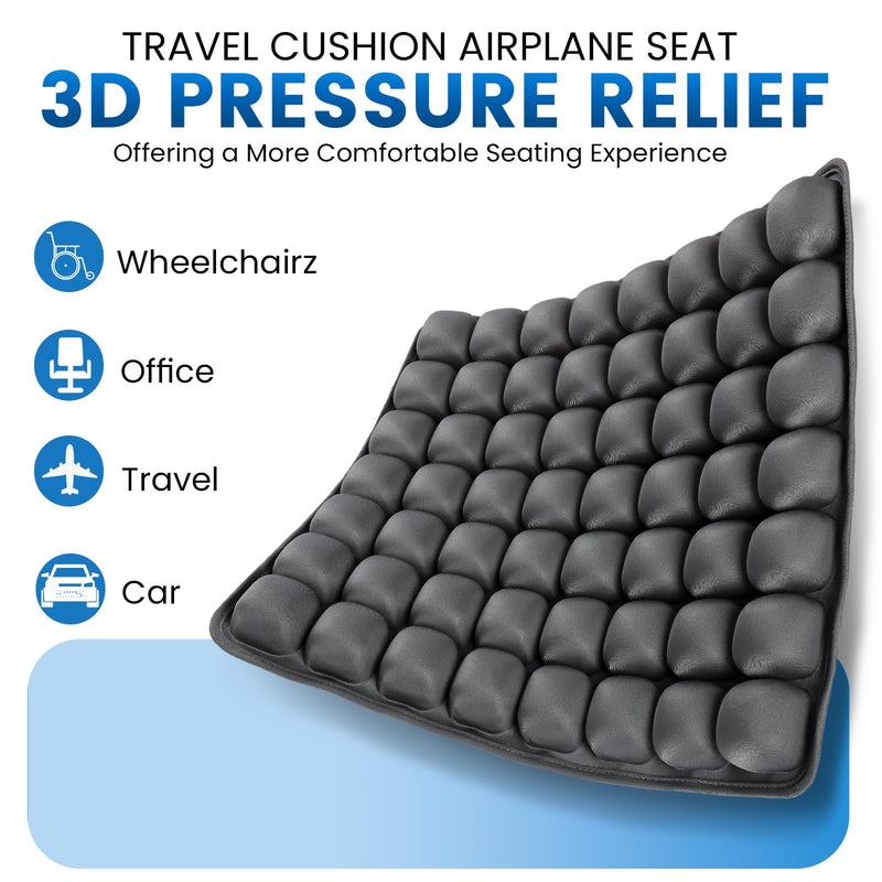 JOYMAY Travel Seat Cushion Inflatable Seat Cushion 56 Ergonomic Air Cell 3D Air Seat Cushions Adjustable Inflatable Portable Airplane seat Cushion for Wheelchair, Car, Office, Home Living (Grey) Grey