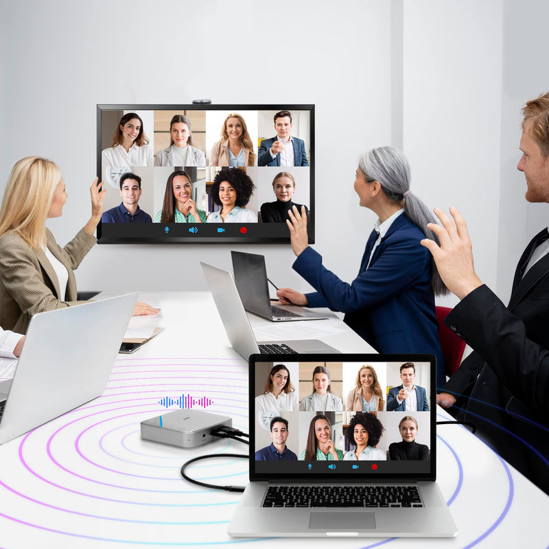 AVLT USB C Speakerphone Hub 360° Omnidirectional Sound Conference Microphone PD 85W Charging, 5Gbps Data Speed, External 4K HDMI Display Support, Portable and Space Saving for Meetings