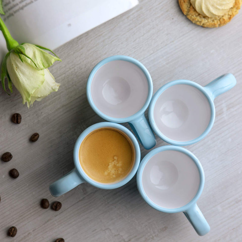 City to Cottage Ceramic Espresso Cups of 4, Small Expresso Shots, Demitasse, Perfect for Espresso Machine, Handcrafted Cups (Sky, Baby Blue Polka Dot)