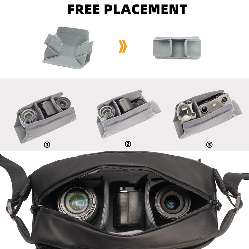 Everyday Crossbody Bag Camera Sling Bag | Multifuction Photography Shoulder Case, DSLR SLR Mirrorless Cameras Grey