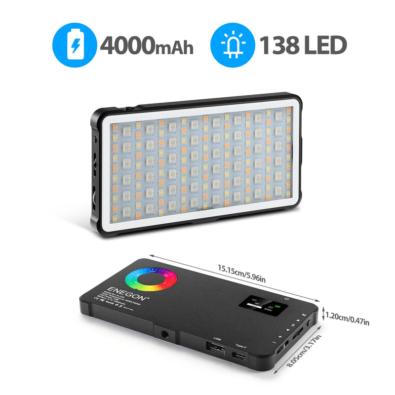 ENEGON RGB Video Light, Built-in 4000mAh Rechargeable Battery LED Camera Light Full Color 24 Common Light Effects, CRI≥95 2500-9000K LED Video Light Panel with Power Bank Function. RGB Photo Fill Light