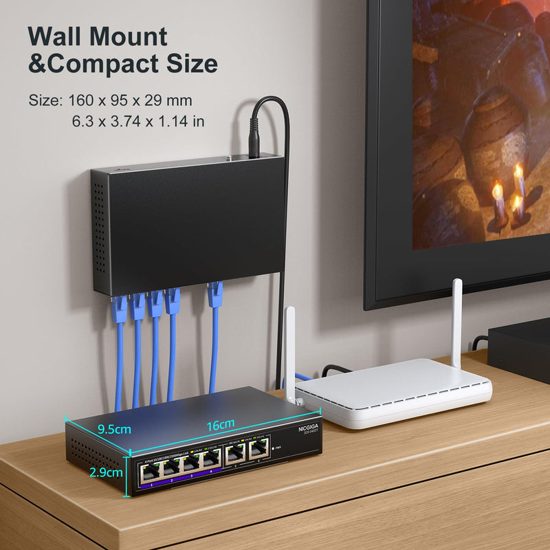 10Gbe Ethernet Switch Unmanaged with 2 x 10Gb RJ45 Ports ➕ 4 x 2.5Gb Base-T Ports, Desktop/Wall Mount NICGIGA 6 Port 10Gbps Network Switch for Wireless AP, NAS, PC 6 Port | 2x 10G RJ45 + 4x 2.5G