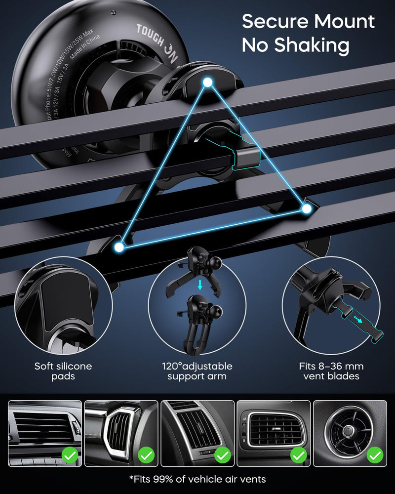 Qi2.2 25W for MagSafe Car Mount Charger, Wireless Car Charger | Cooling Fan, 45W Adapter, Air Vent Magnetic Car Phone Holder, Fast Charging for iPhone 17/16/15 Series & Samsung Galaxy