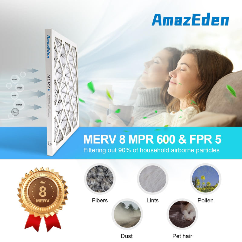12x12x1 Air Filter 6-Pack (MERV 8) MPR 600 & FPR 5 AC Furnace Filters Pleated Dust Defense Replacement (Actual Size: 11.81"x11.81"x 0.79") 12x12x1 6-PACK