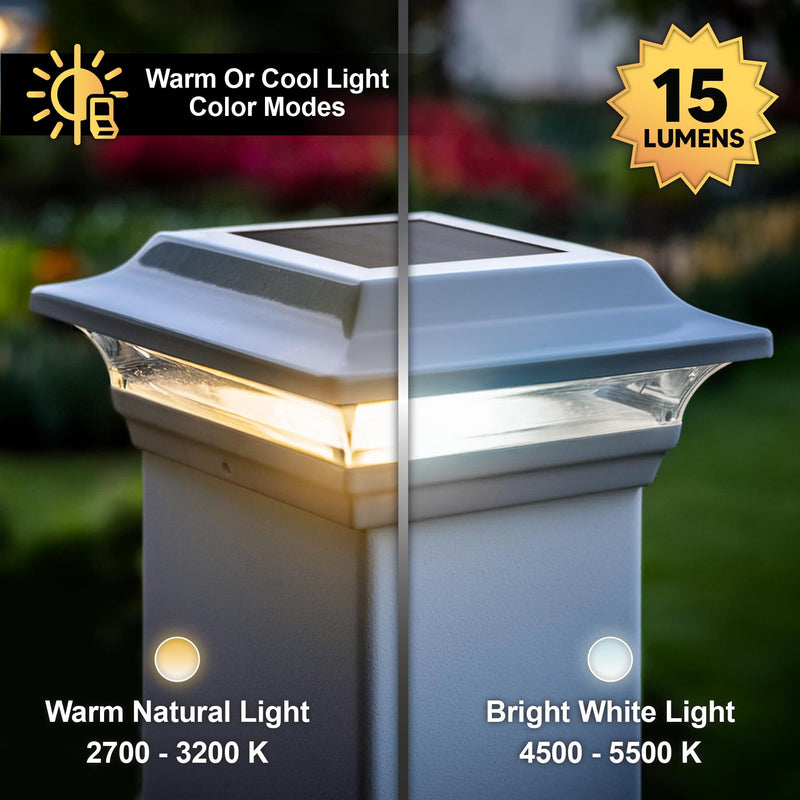 Classy Caps SL211W 4x4 Imperial Solar Post Cap, White – High-Performance LED Lights, Durable Cast Aluminum, Warm and Cool Light Modes, Fits 4"x4" or 3.5"x3.5" Posts, Ideal for Decks, Fences 4x4 Inch