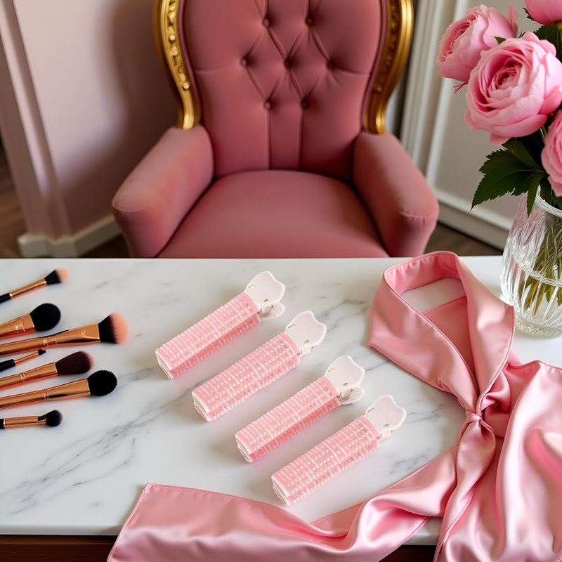  [AUSTRALIA] - 4Pcs Pink Portable Hair Volume Clip, Hair Rollers with Clip, Bangs Curler DIY, Volumizing Hair Root Clips, Styling Accessories, Self Grip Root Tools