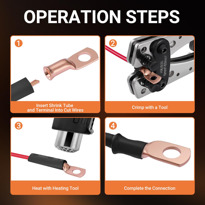 116pcs Battery Cable Ends Kit,1/0 AWG 2 AWG 2/0AWG 4 AWG 6 AWG Copper Lugs,0 Gauge Heavy Duty Wire lugs, 3/8" & 5/16" Ring Terminal Connectors with 3:1 Heat Shrink Tube & Storage Box 116