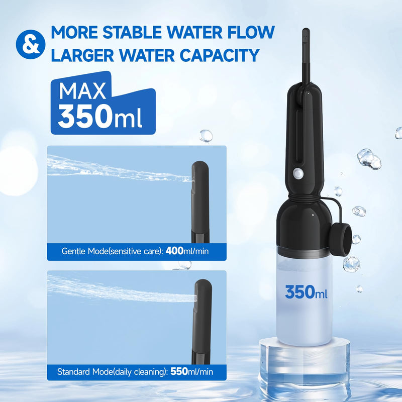Morfone Portable Bidet for Travel, High Pressure Electric Handheld Sprayer 350ML with Dual Spray Modes, USB-C Rechargeable Waterproof Travel Bidet for Women, Men, Postpartum, Personal Hygiene(Black) Black