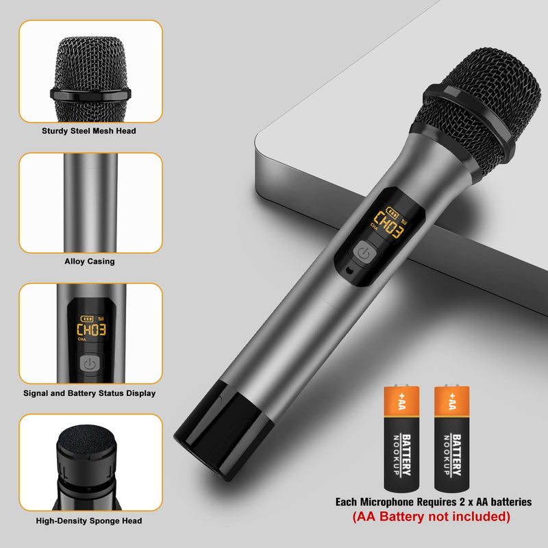 VeGue Wireless Microphone, UHF Cordless Dual Handheld Dynamic Mic Set with Rechargeable Receiver, for Karaoke Party, Voice Amplifier, PA System, Singing Machine, Church, Wedding, Meeting, 200ft (WM-2) Black
