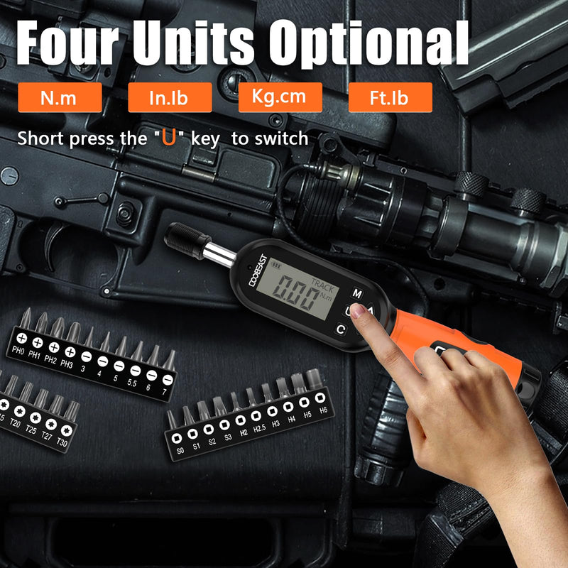 coobeast 38pcs Torque Screwdriver 1.01-106.2 in-lbs/0.11-12 Nm, 1/4 inch Drive Electronic Digital Torque Wrench Set Vibration with Buzzer/LED Notification for Gunsmithing, Scope Mounting