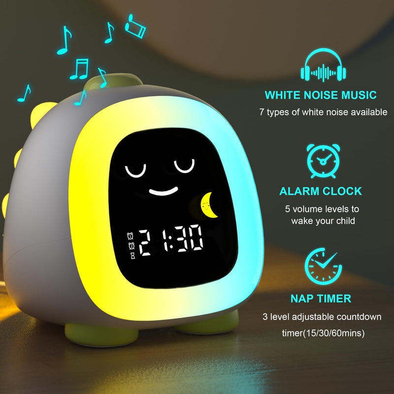 Alarm Clock for Kids, Kids Alarm Clock Ok to Wake Cute Night Light for Bedroom, Toddlers Sleep Training Clock Stay in Bed, Dinosaur Birthday Gift for Kids Boys Girls Forest Green