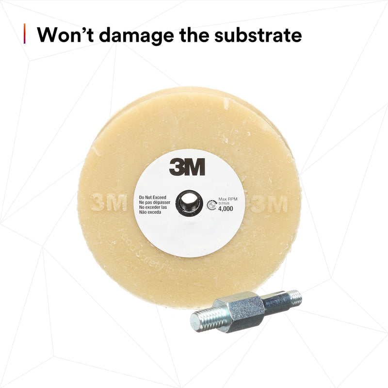 3M Stripe Off Wheel Adhesive Remover Eraser Wheel Removes Decals, Stripes, Vinyl, Tapes and Graphics 4” diameter x 5/8” thick 3/8-16 threaded mandrel 07498 Pack of 1 4 in x 5/8 in (Pack of 1)