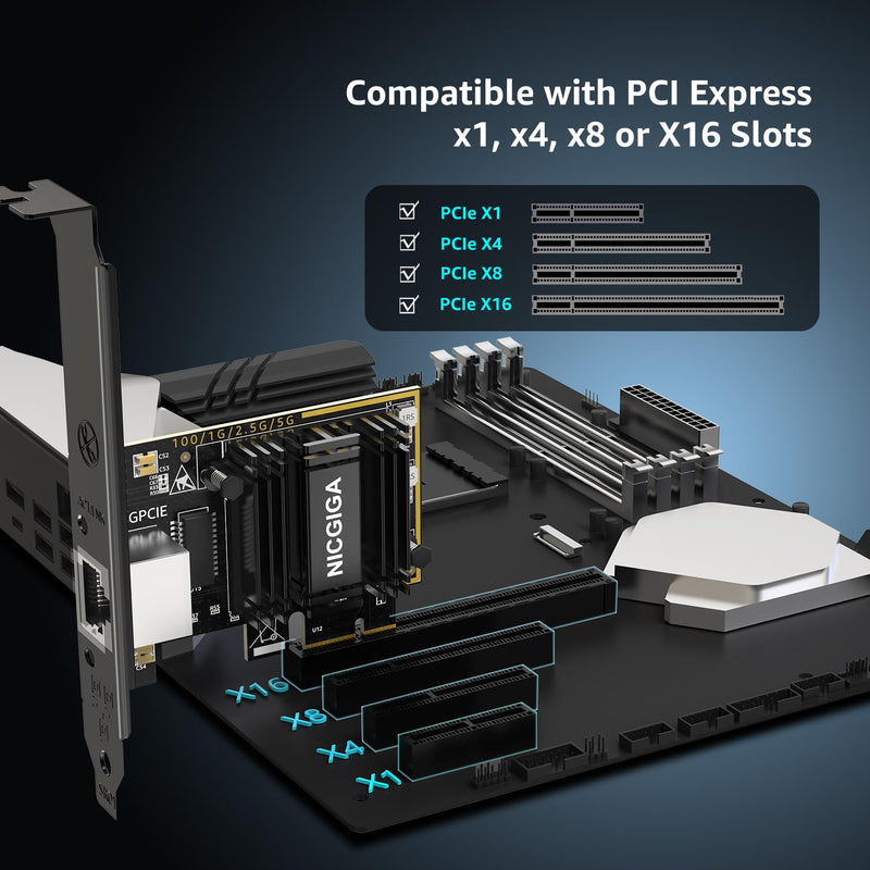 5Gb Base-T Network Card, Realtek RTL8126 Controller, NICGIGA 5G PCIe Ethernet Adapter Support WOL, 5Gbe RJ45 Port NIC Card, Windows10/11/Windows Server/Linux NIC-5G
