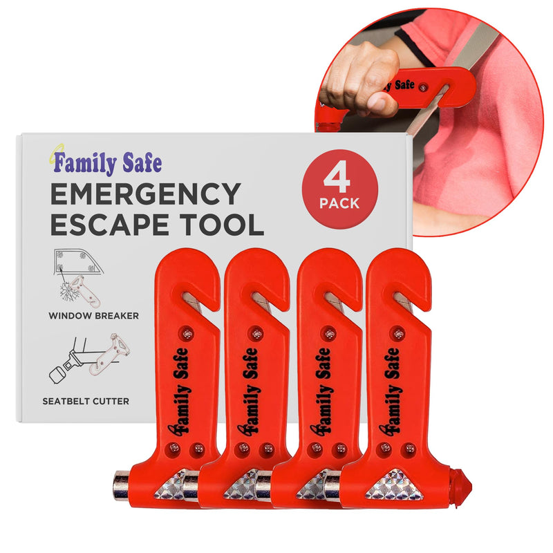 Family Safe 4 Pack Emergency Escape Tool - Seatbelt Cutter Window Breaker