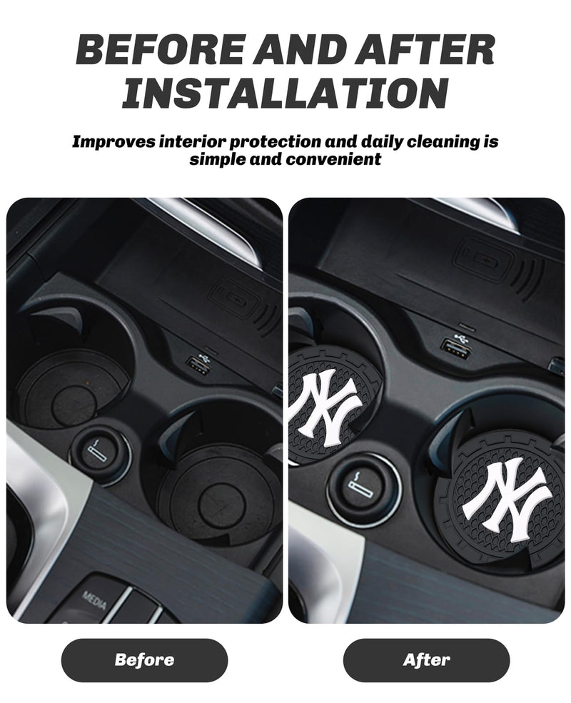 2PCS Car Cup Holder Coaster,Auto Cup Holder Insert Coaster for New York Yankees Baseball Fans, Non-Slip Car Drink Holder Mat, Interior Accessories, NY Yankees For Yks