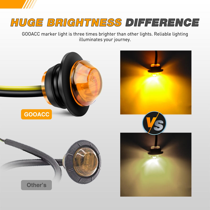 GOOACC 3/4 Inch Bullet Side Marker Light 10PCS Amber Round Clearance LED Front Rear Indicator Lights for Trailer Van Caravan Boat Truck RV Car Bus