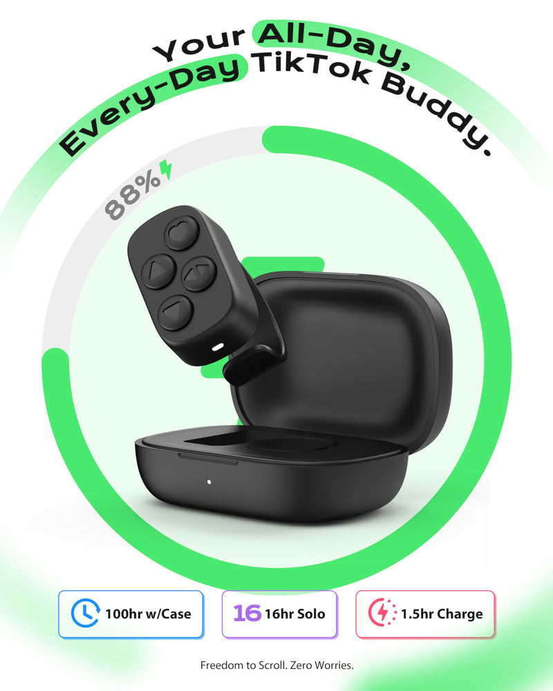 Stouchi Bluetooth 5.4 Scrolling Ring for TikTok with 100H Battery | Rock-Solid Connection | 4.5g Comfortable Fit | No Annoying Dots | Fingertip Camera Remote Control for iPhone/iPad/Android