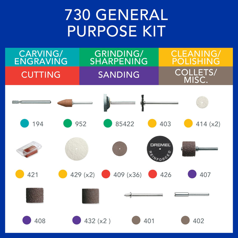 Dremel 730-01 All-Purpose Rotary Tool Accessories Kit - 52 Piece Assorted Set- Includes a Carving Bit, Sanding Drums, Grinding Stones, Cutting Discs, and a Storage Case (Pack of 2) Pack of 2 Industrial