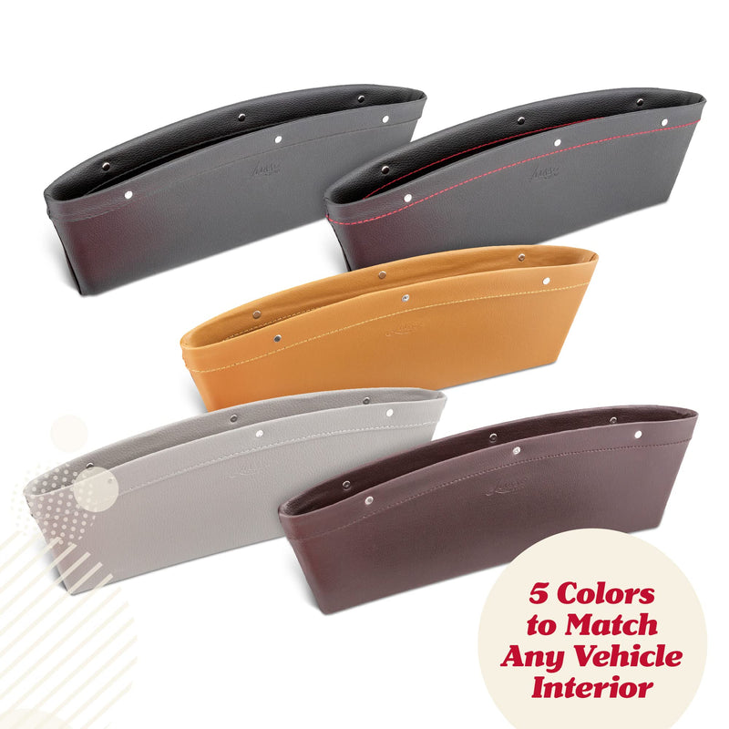 Lusso Gear Car Seat Gap Filler and Organizer (2 Pack) - Gap Filler & Storage Between Seats - Universal Fit & Vegan Leather - Holds Phone, Keys & Glasses - Car Seat Gap Filler Organizer Black