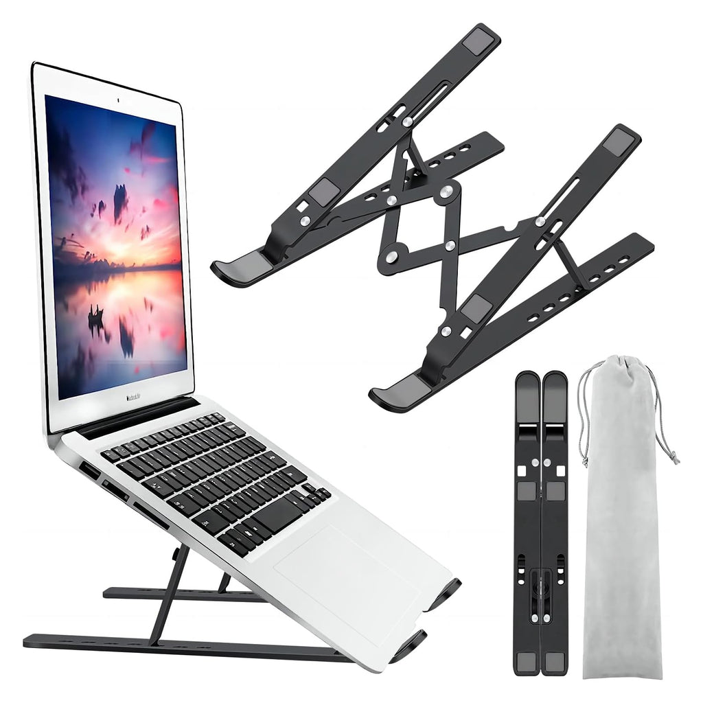 Laptop Stand, Laptop Holder Riser Computer Stand, Adjustable Aluminum Foldable Portable Notebook Stand, Compatible with MacBook Air Pro, HP, Lenovo, Dell, More 10-15.6” Laptops and Tablets (Black) black