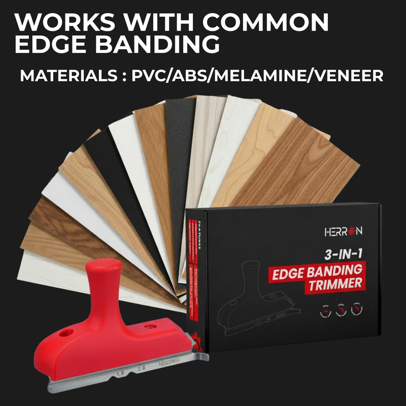HERRON 3-in-1 Edge Banding Trimmer – Manual Veneer & Laminate Cutter with High Carbon Steel Blade, Woodworking Edge Band Trimmer for PVC, ABS, Melamine – Deburring Tool for Cabinets, Furniture, DIY