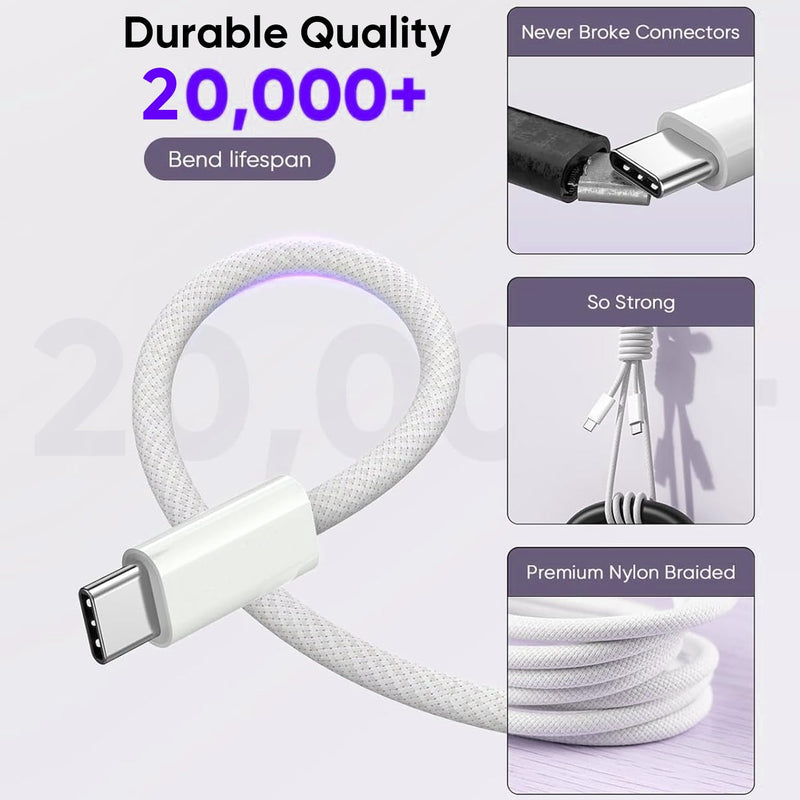 USB C to USB C,240W USBC Woven Charge Cable,10FT 2Pack Long USBC Cable Fast Charging Cord for Apple MacBook Pro/MacBook Air,iPad Pro/Air,iPad mini,iPhone 16e 16 15 ProMax Compatible 140W/100W/60W/45W 10FT 2