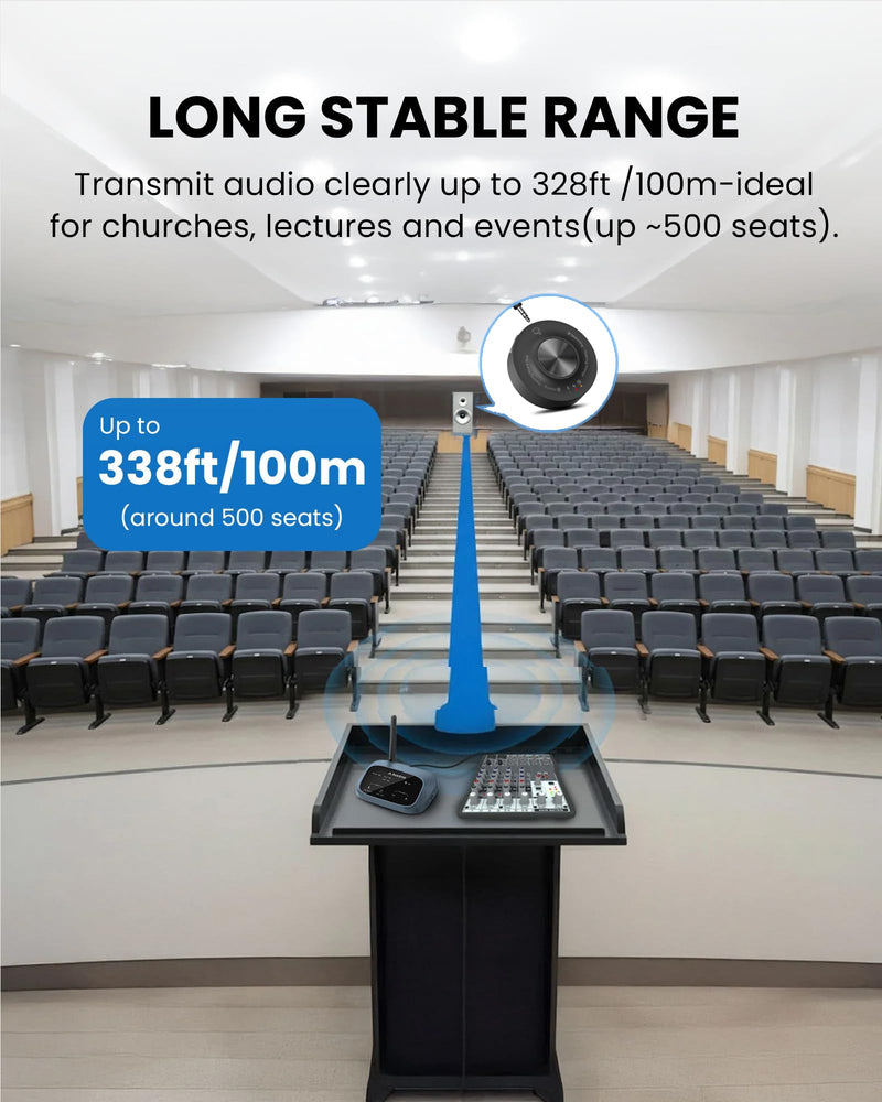 Venucast AuraLink - Auracast & Bluetooth Receiver for Powered Speakers | & Audio System, Multi-Receiver Support, 328ft Range, 20H Portable or Plug-in Use, Connects via 3.5mm AUX & RCA