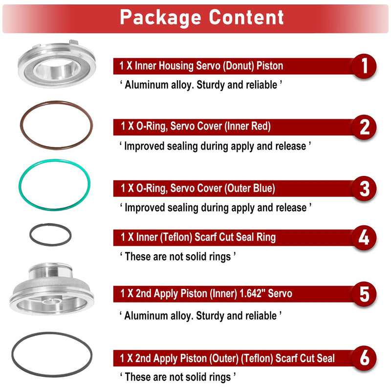 High Performance Corvette Servo Piston Kit Upgrade A74905BK TH700R4 4L60E 4L65E 2-4 Band Fits GM Corvette Style (1982-UP)
