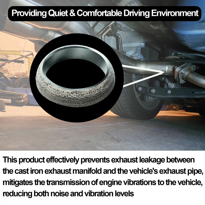 ID 2.56In/65mm Car Exhaust Manifold Gasket, 2Pcs Flange Exhaust Muffler Gasket, Automotive Graphite Muffler Connector Replacement for Most 2-1/2 inch OD Car Pipes ID 2.56inch/65mm