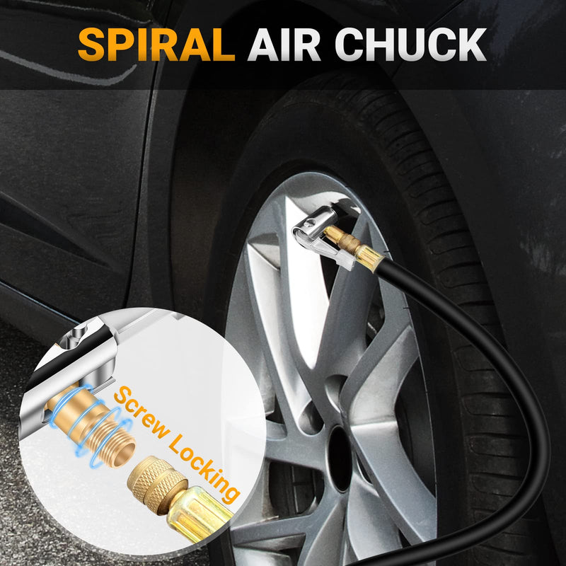 All Metal Lock On Air Chuck Tire Inflator Hose Adapter, Locking Tire Air Chuck with Standard Tire Valve Thread, No Air Leakage Tire Inflating Hose End for Portable Tire Pump/Air Compressor Golden Thread
