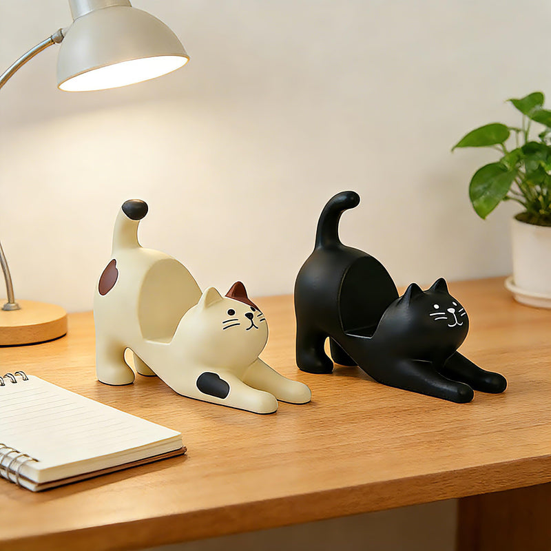 Phone Holder Stand for Desk, Cute Cell Phone Mount for Office Tablet Accessories Gifts, Cool Desktop Decor Gadgets to Support Your Cellphone for Men Women Boys Girls - Black Cat Kawaii