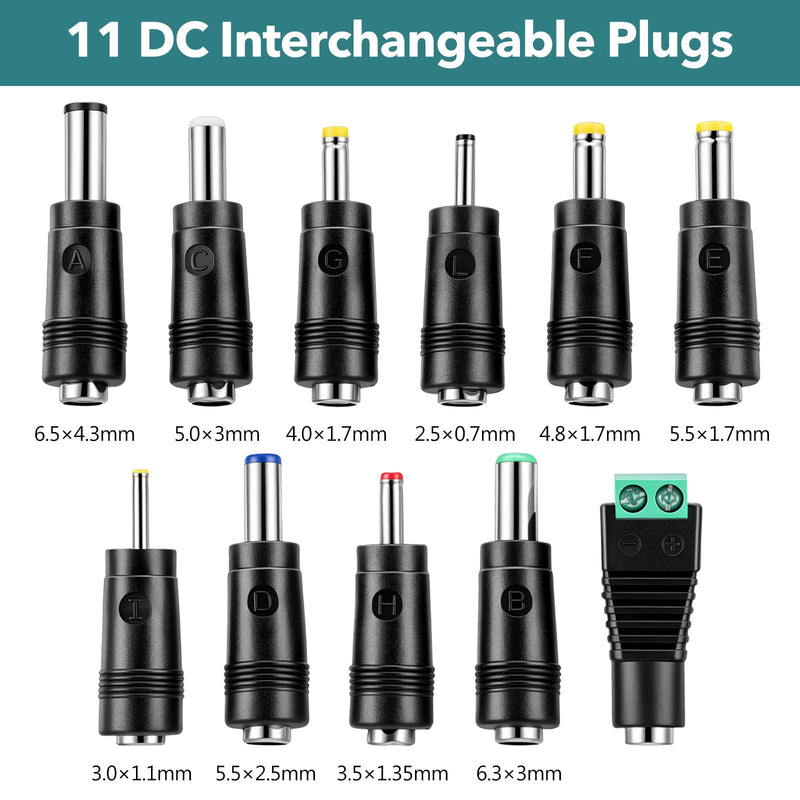 11Pcs DC Adapter Plug Kit, Universal 5.5mm x 2.1mm AC Cord Connector | Power Supply Plug Jack Tips Charger Adapters Set for LED Strip, Laptop, Router, Camera, Bluetooth Speaker& More