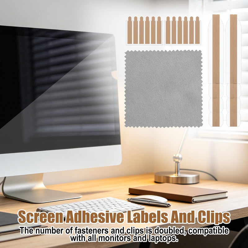12pcs Privacy Screen Adhesive Strips and 2pcs Plastic Slide Mount Tabs for Computer Monitor, Laptop Privacy Screen Protector Replacement Kit with Microfiber Cloth for Easy Installation