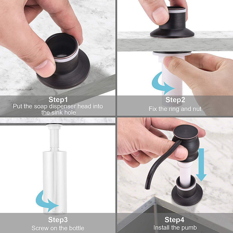Samodra Kitchen Sink Soap/Lotion Dispenser, Brass Pump Head Oil Rubbed Bronze 12 OZ Bottle Built in Design Refill from The Top for Granite Thick Deck Installs Oil-rubbed Bronze 12oz Bottle
