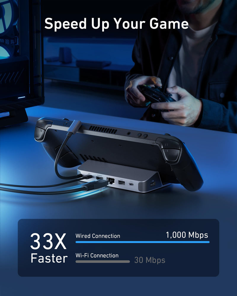 Anker Steam Deck Dock, 6-in-1 4K@60Hz HDMI Docking Station for Steam Deck | USB-C & 2 USB-A Data Ports, 1 Gbps Ethernet, Fast Charging, for Steam Deck (OLED)/ROG Ally/Legion Go (Not for Rog Ally X)