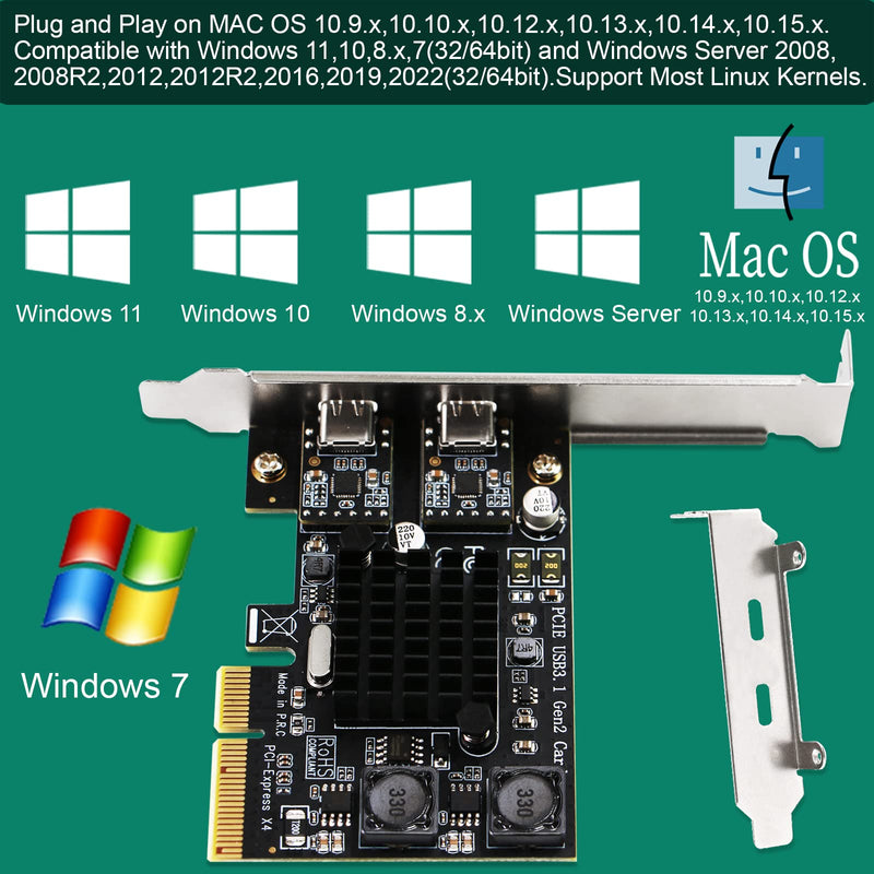 2X 10Gbps Max Speed USB-C Ports PCIE USB 3.1 GEN 2 Expansion Card for Windows, MAC OS and Linux PCs, Built in FebSmart Self-Powered Technology, No Need Additional Power Supply (FS-C2-Pro) FS-C2-Pro