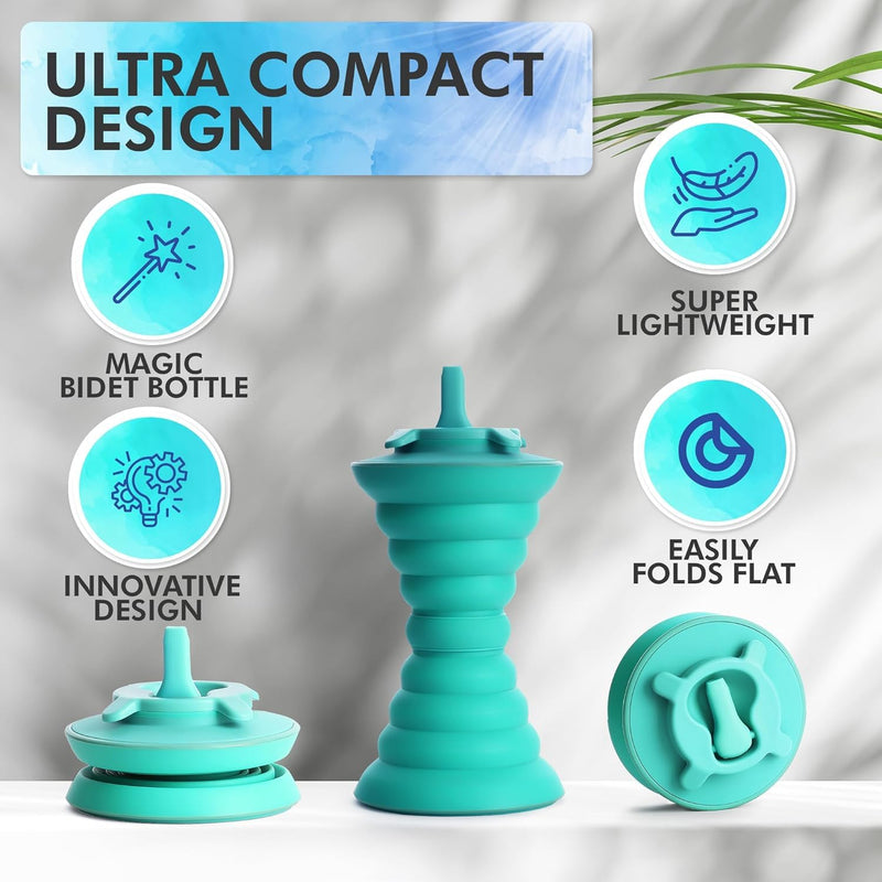 The Pocket Bidet® Teal Bundle: Portable Travel Bidet with Zip Case & Adjustable Neck Strap. Collapsible Design, Holds 500 ML, Easy to Spray, Flying Saucer Bidet for Men & Women, Fits in a Purse or Bag