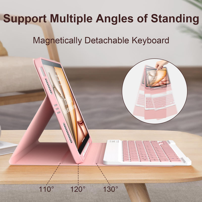 Keyboard Case Compatible with iPad Air 11-inch/Air 5th 4th Generation, Backlit Detachable Folio Keyboard Cover with Pencil Holder, Free Stylus Pen & Mouse for Air 11" M4/M3/M2, Air 5/Air 4 (Pink) Pink
