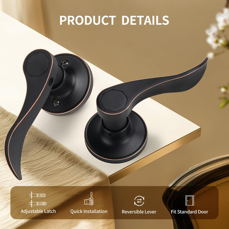 Moquin Wave Design Passage Door Lever Without Keys and Lock, Reversible Door Handle for Right/Left Side Closet/Hallway Door Lock in Oil-Rubbed Bronze (Red Margin) Finish Passage-NO Lock & NO Key