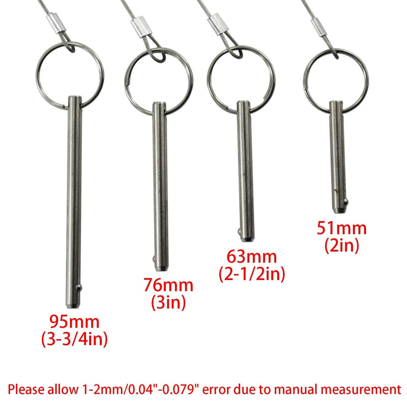 4PIECES of Quick Release Pin 1/4" Diameter, Usable Length 2.4"(61mm), Total Length 3"(76mm) Full 316 Stainless Steel, Bimini Top Pin, Marine Hardware 4PACKS