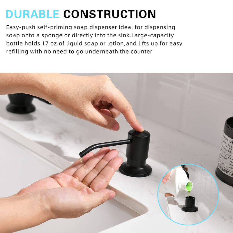 Fapully Built in Soap Dispenser,Stainless Steel 17OZ Dsih Soap Dispenser or Lotion for Kitchen Sink Matte Black