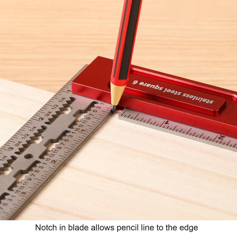 Precision Woodworking Square, Stainless Steel Square with Shoulder Lip, Self Standing for Quick Measurement, Built in Scribe Notches, Framing Tool for Professional Carpentry Use-6 Inch 6 Inch