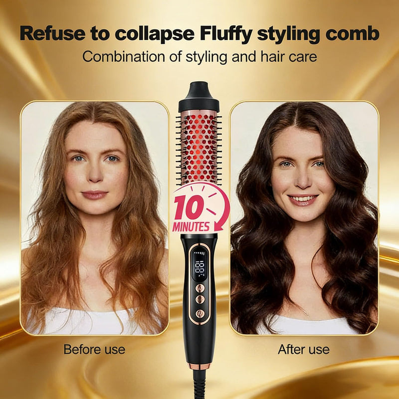 38mm Thermal Brush, Barrel Hot Hair Brush Heated Round with LCD Display for Women, Heated Curling Iron Create Natural Curls Dual Voltage with 6 Heat Settings, UK Plug, Rose Gold B