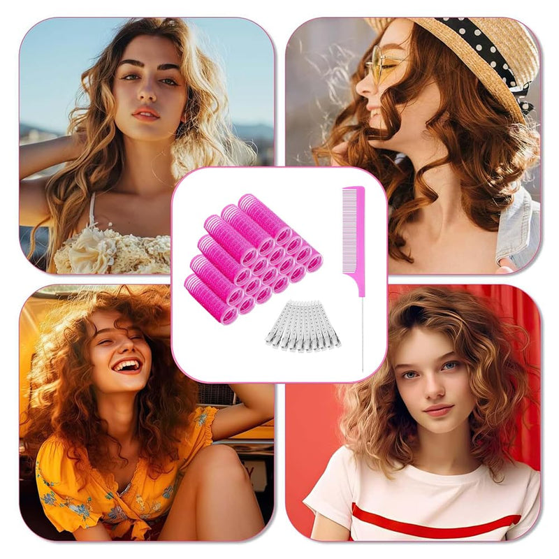 18 Pcs Self Grip Hair Rollers with Small Comb and 10 Pcs Clips, Heatless Curler, Gripping Sticky Rollers Hairdressing Curlers Tools For Short & Long Hair Salon DIY